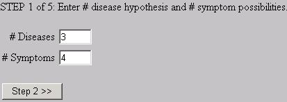 Form to enter  disease hypotheses and symptom possibilities