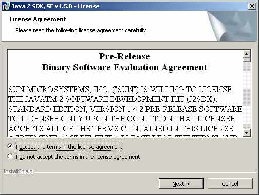 License Agreement Screen