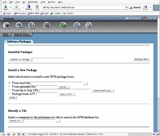 Figure 1. Webmin RPM interface